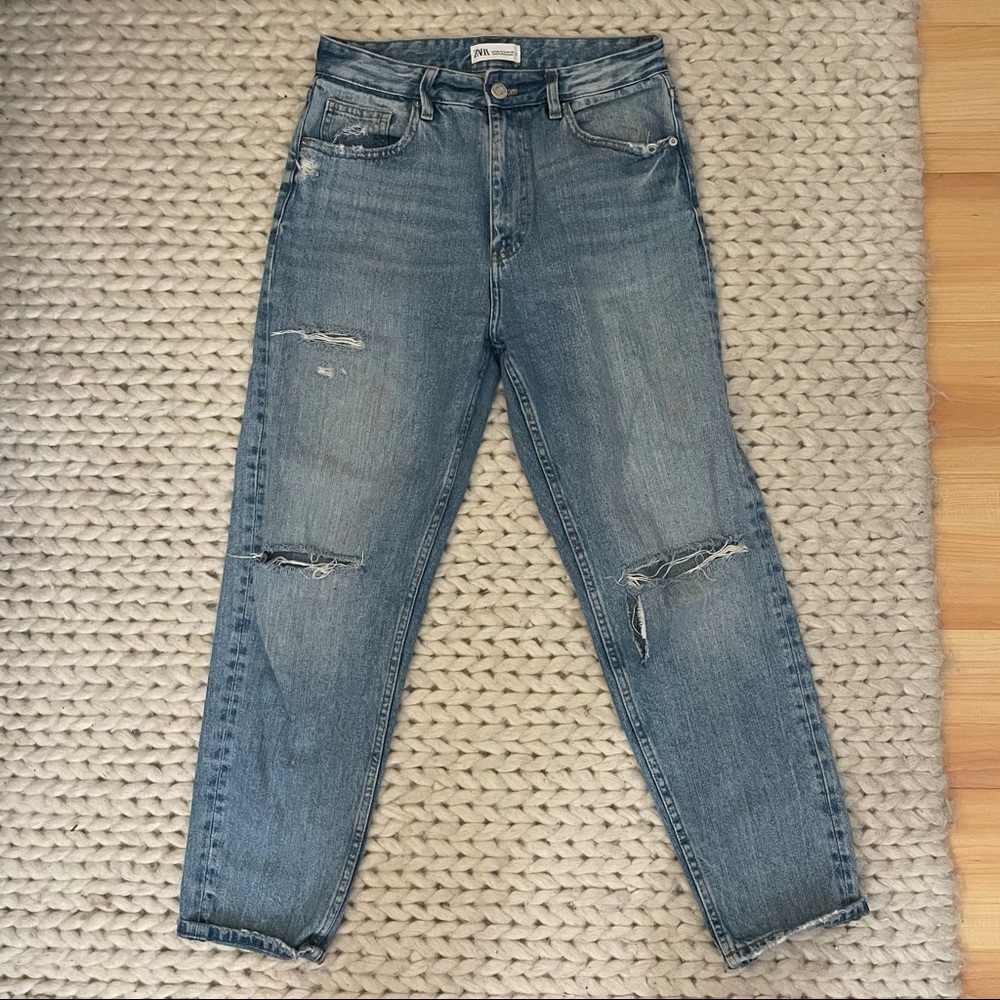 Zara high-rise ripped mom jeans